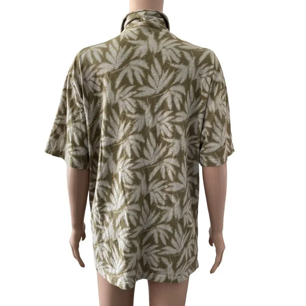 Zegna Sport Shirt Mens Small Brown White Pot Leaf Button Front Hawaiian